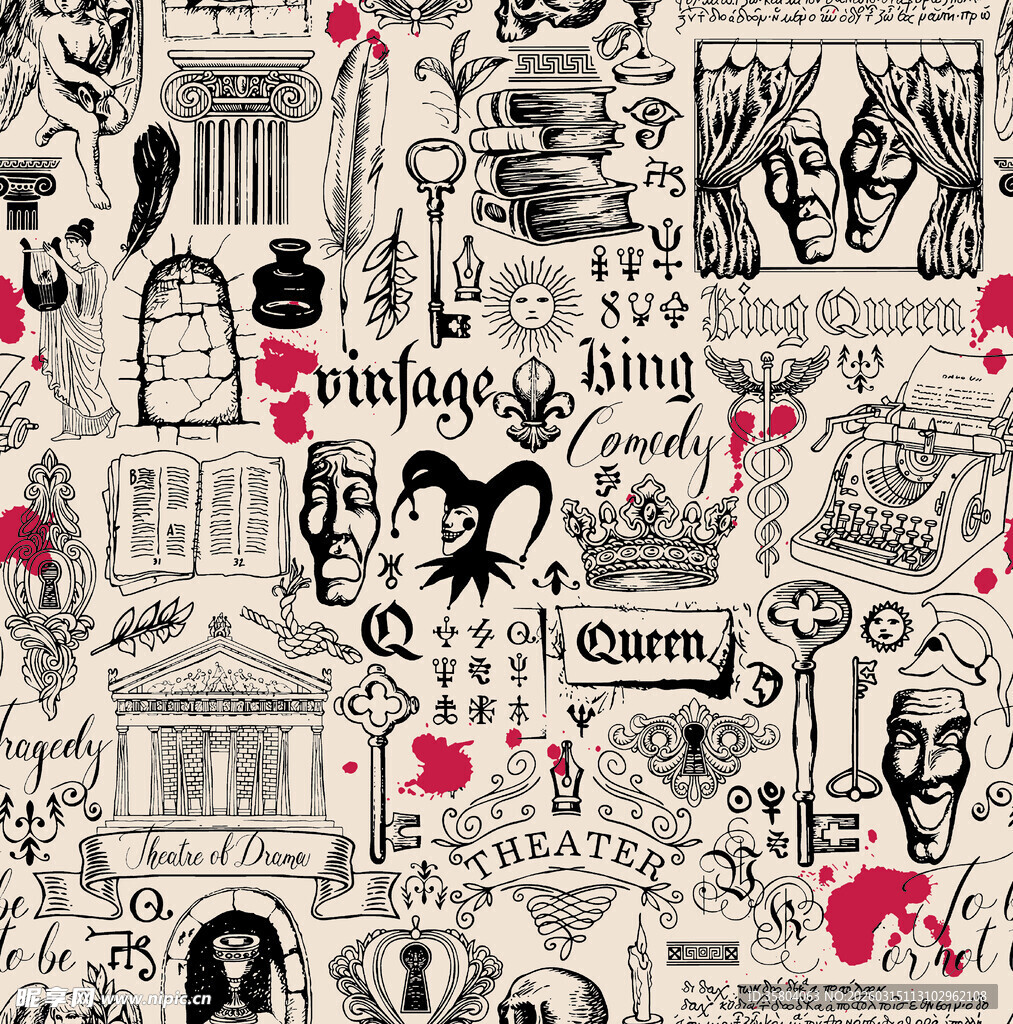 复古涂鸦插画艺术图案