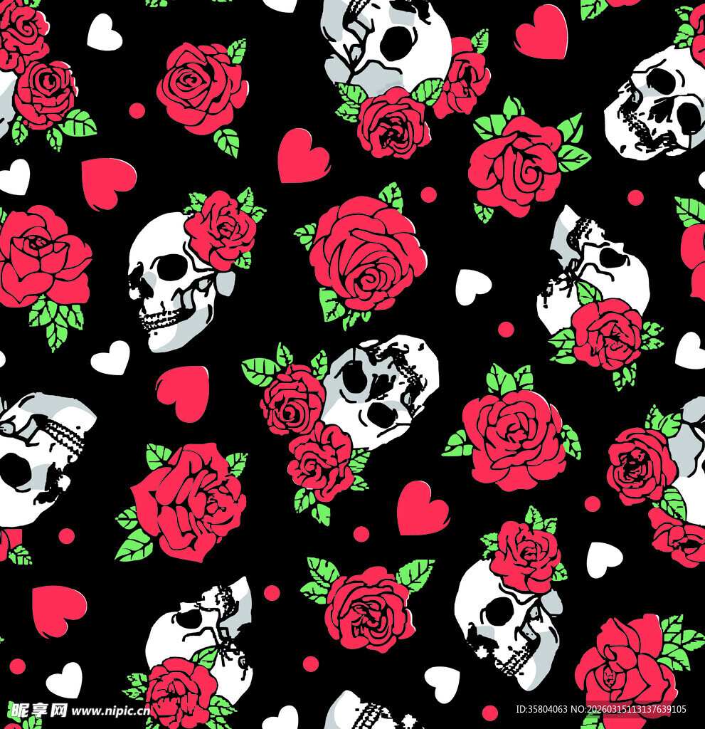 骷髅玫瑰爱心图案背景