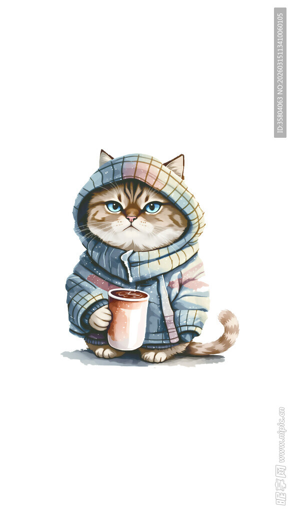 穿帽衫端咖啡的可爱猫咪