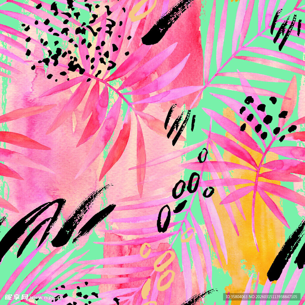 热带风多彩植物图案背景