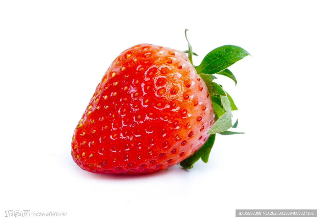 鲜红草莓带绿叶