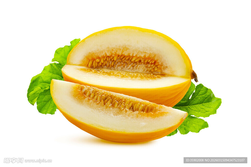 切开的甜瓜配绿叶