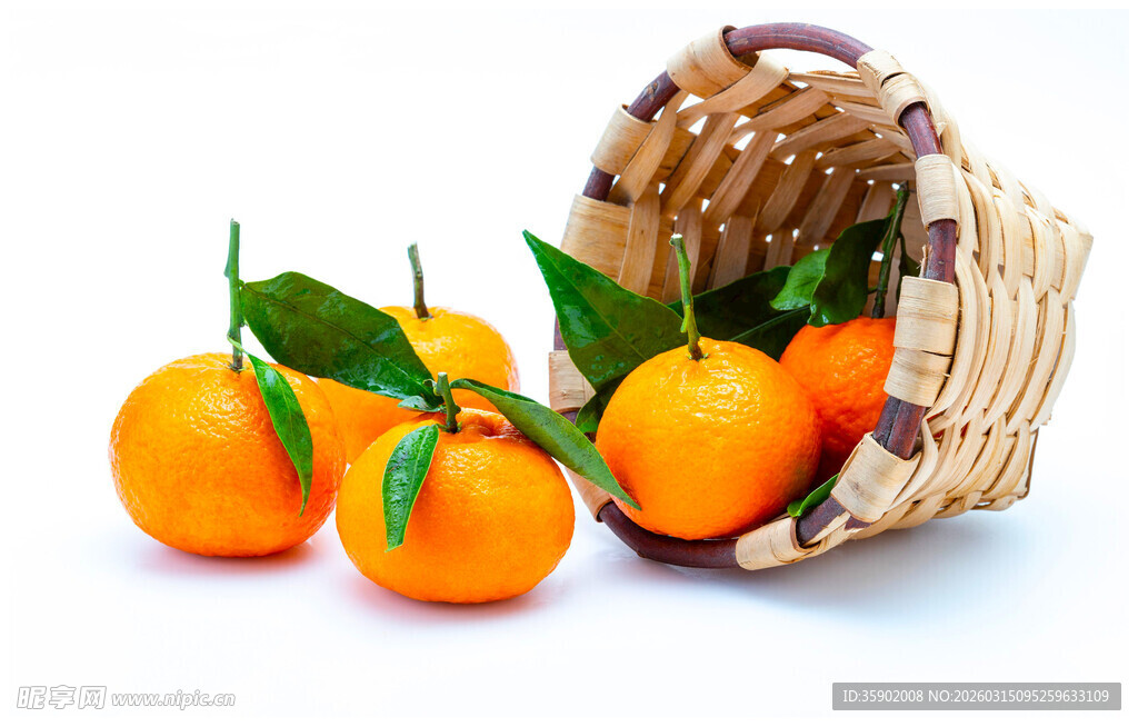 竹篮中新鲜的橘子