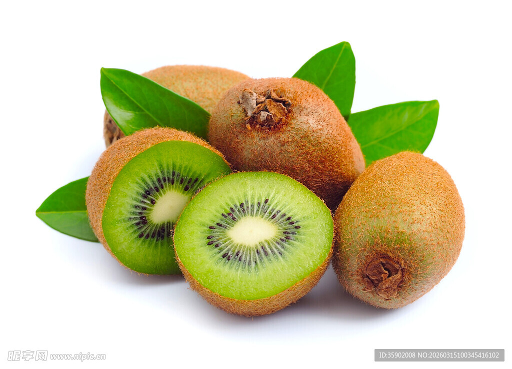 新鲜猕猴桃带绿叶果实