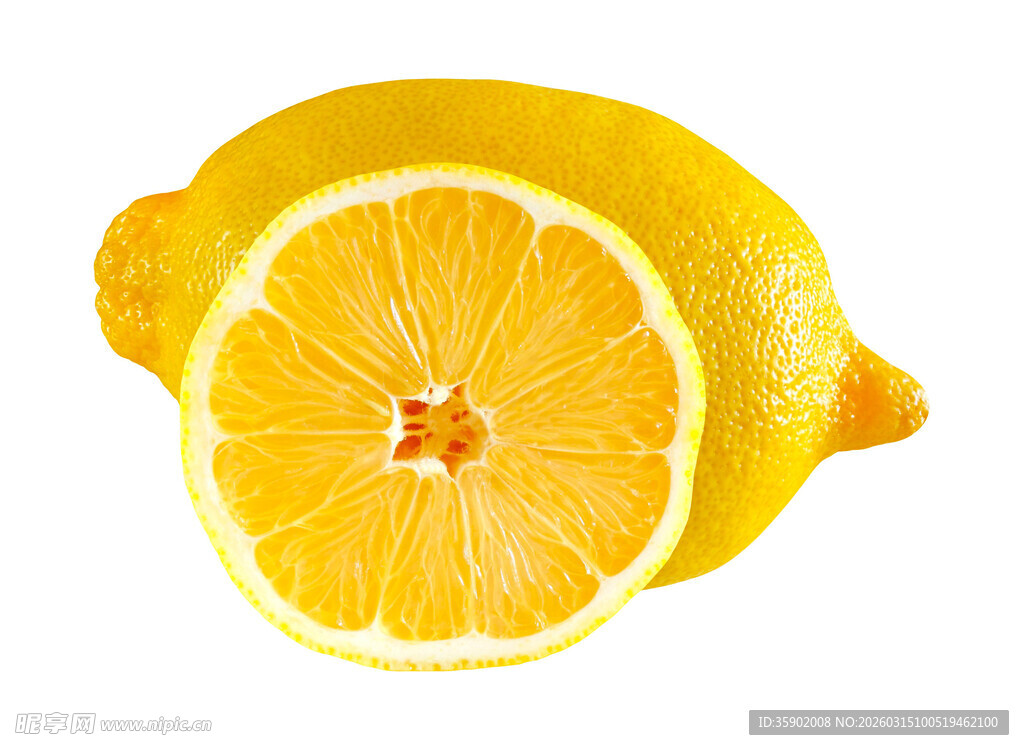 新鲜柠檬一半切开展示