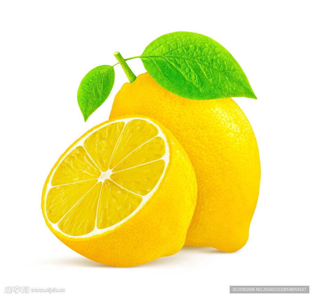 新鲜柠檬一半切片展示