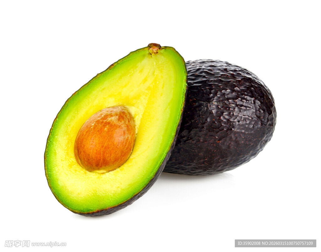 新鲜牛油果一半切开展示