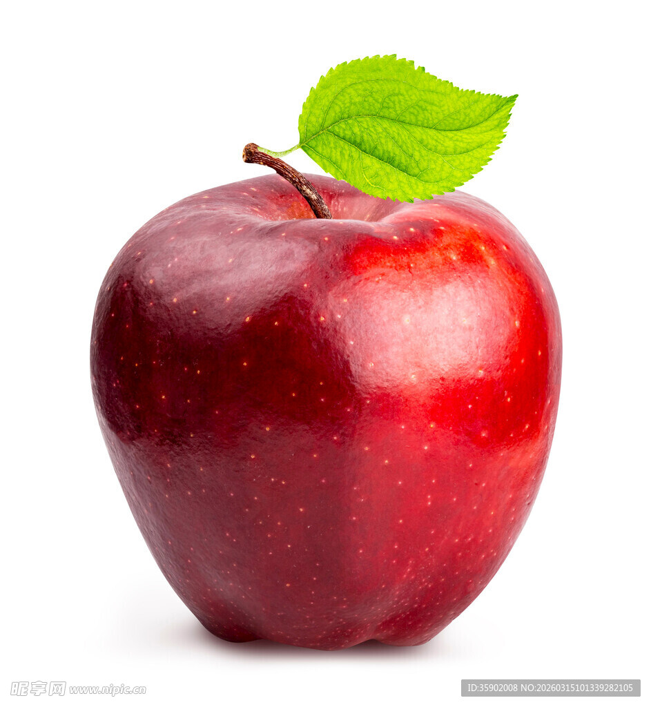 鲜红苹果带绿叶