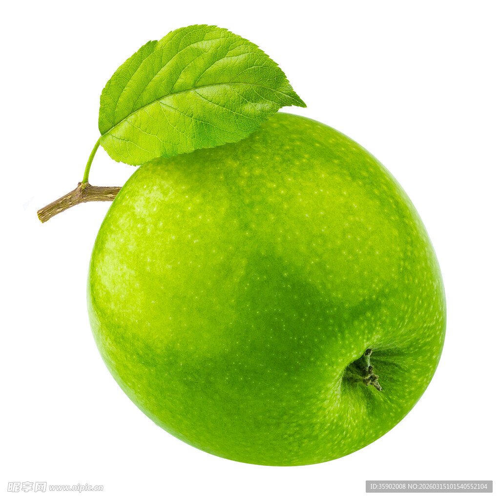 鲜绿带叶青苹果