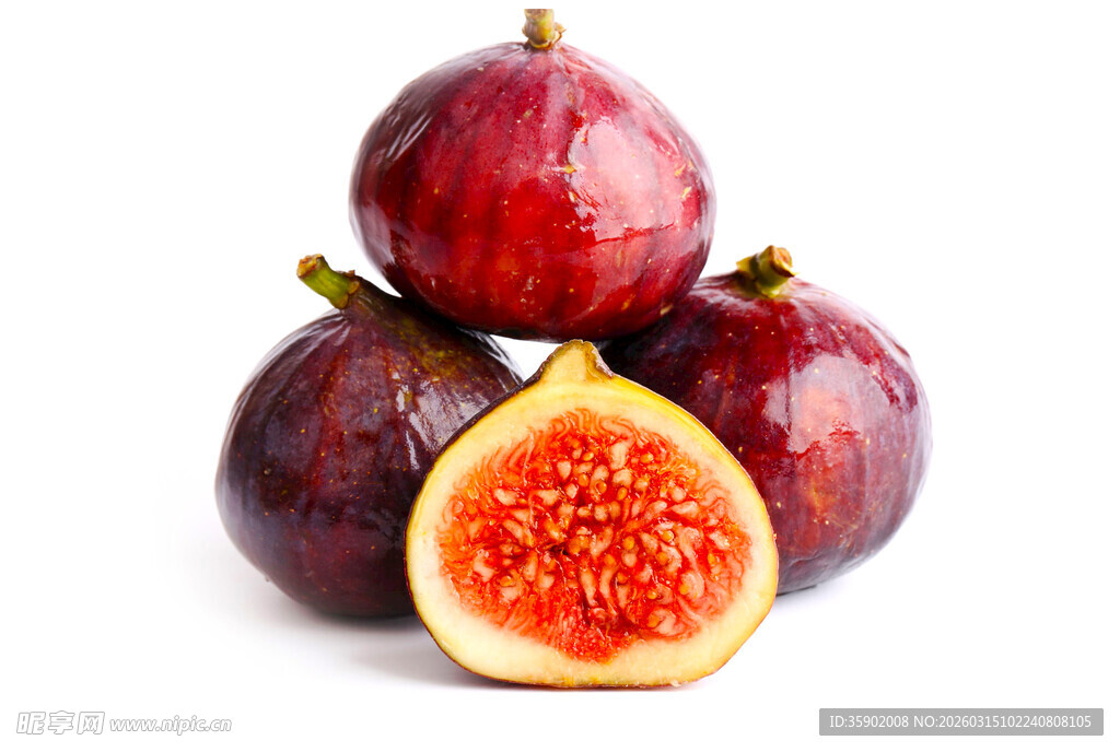 新鲜无花果堆叠与半切展示