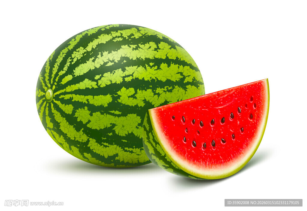 新鲜西瓜整颗与切片展示