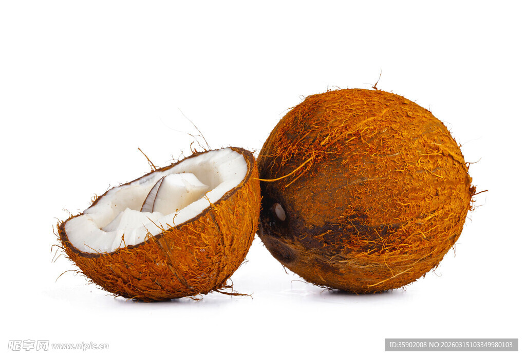 新鲜椰子一半切开展示果肉