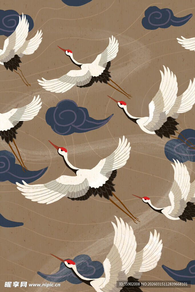 中式仙鹤祥云图案纹理