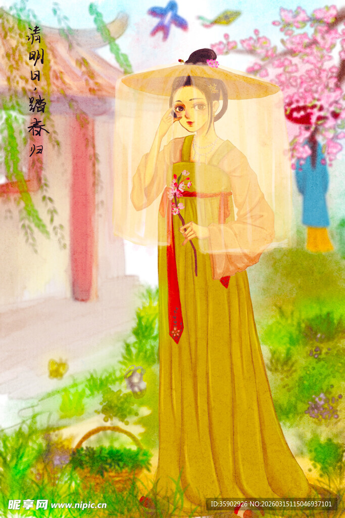 古风佳人漫步繁花之间