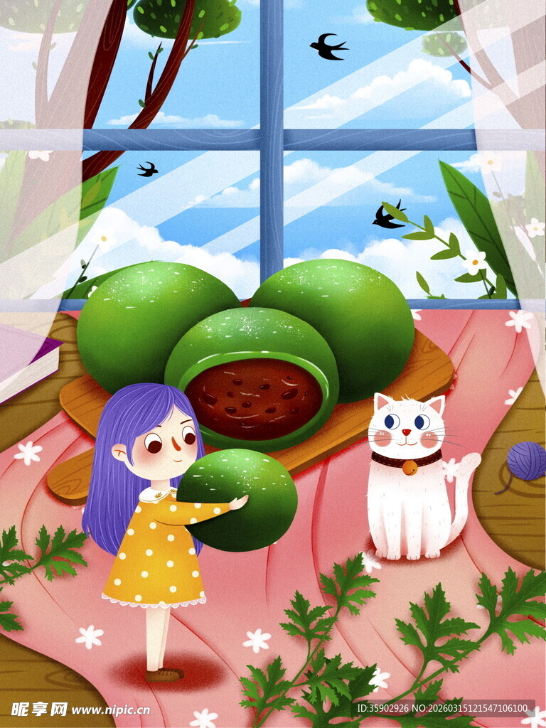 女孩与猫狗的温馨室内场景