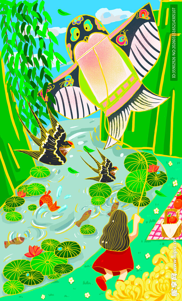 夏日荷塘昆虫嬉戏图景