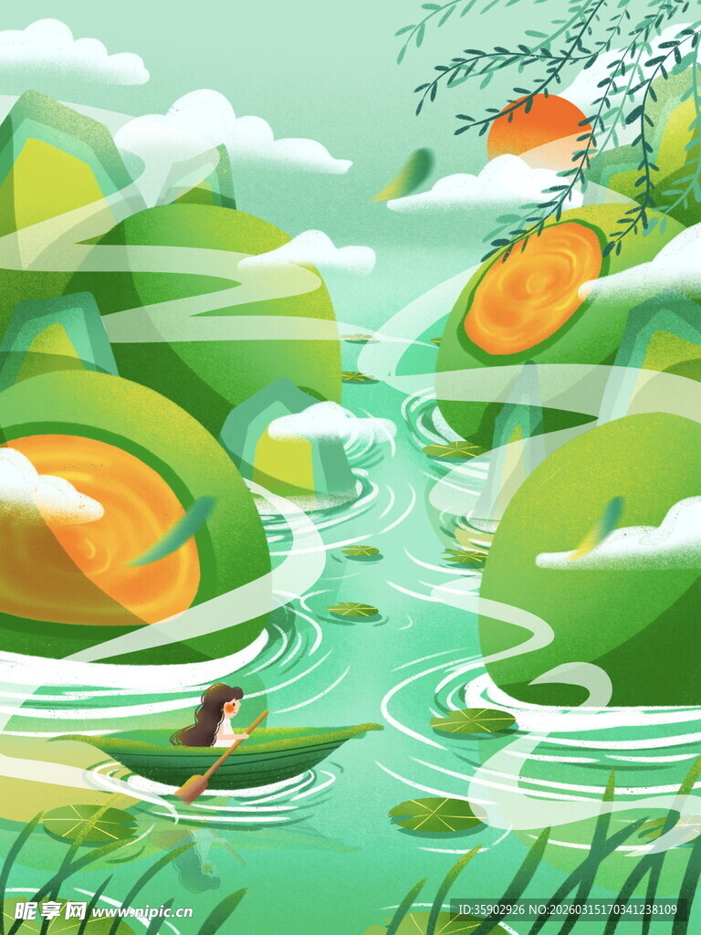 田园水乡风光悠然划船景