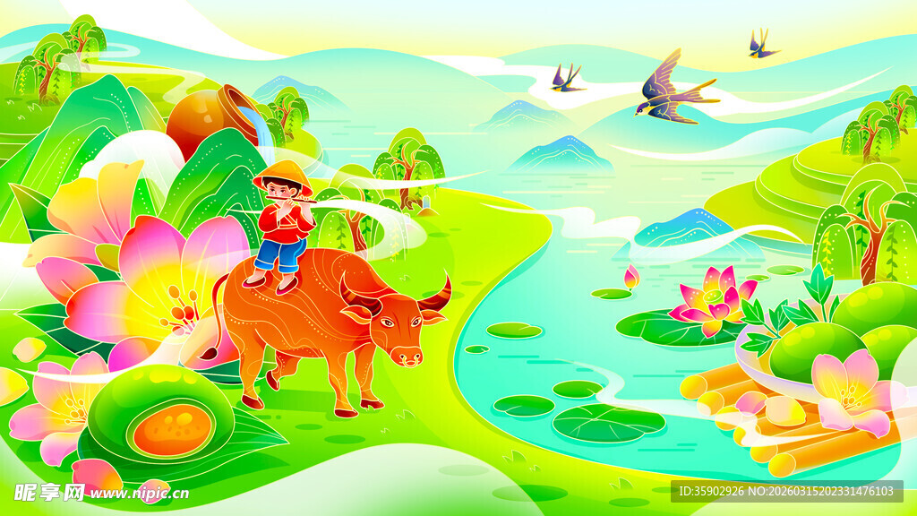 田园动物春日欢乐景象