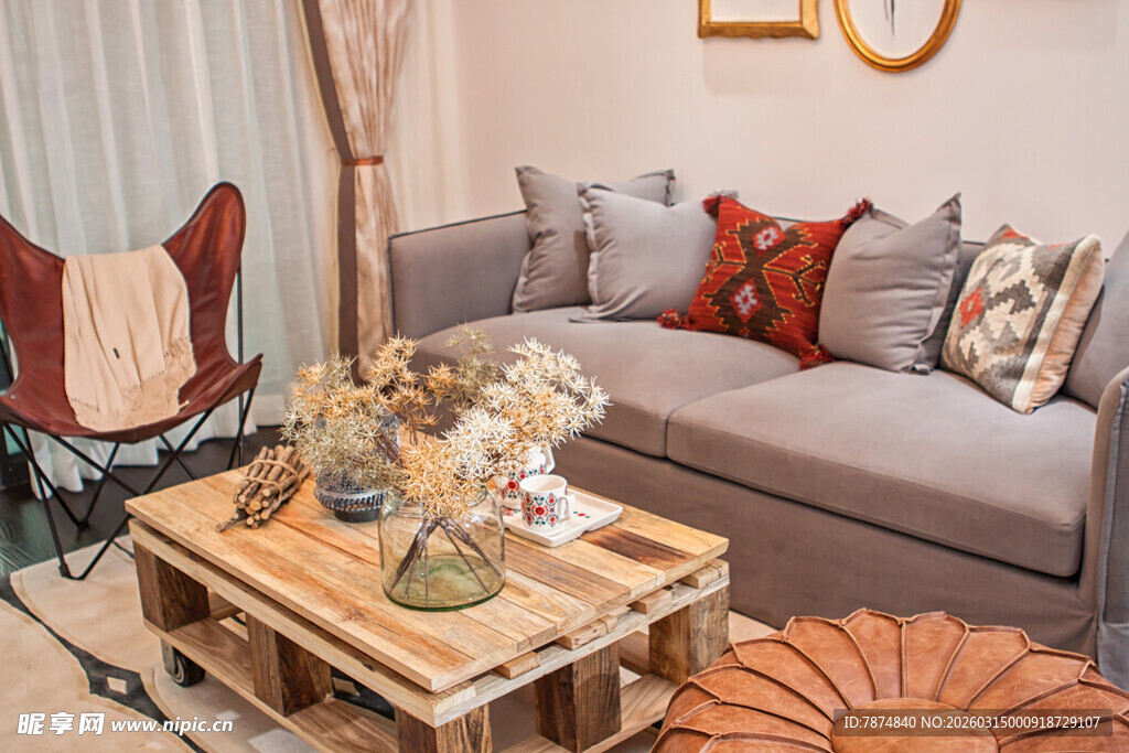 温馨客厅沙发茶几装饰场景