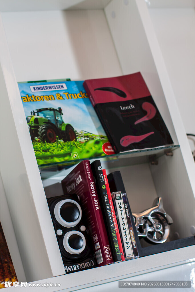 书架上的书籍与小物件