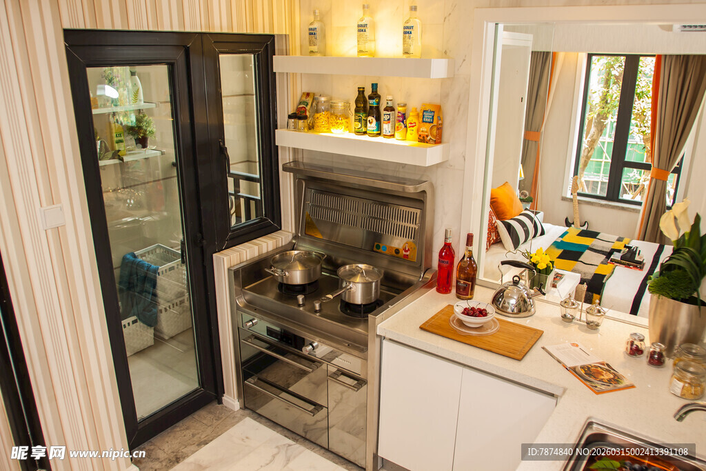 现代温馨开放式厨房场景