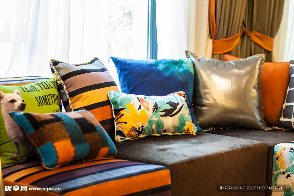 多彩抱枕装点舒适沙发