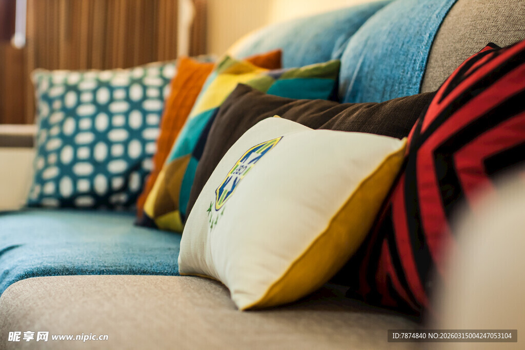 多彩抱枕装点舒适沙发