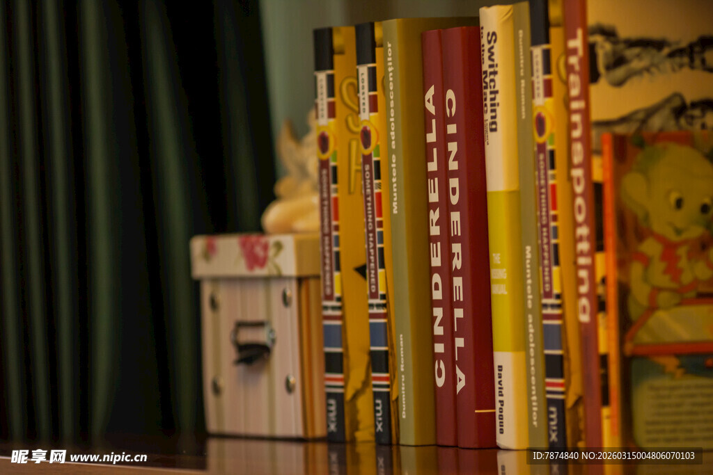 多彩书籍与复古物件陈列