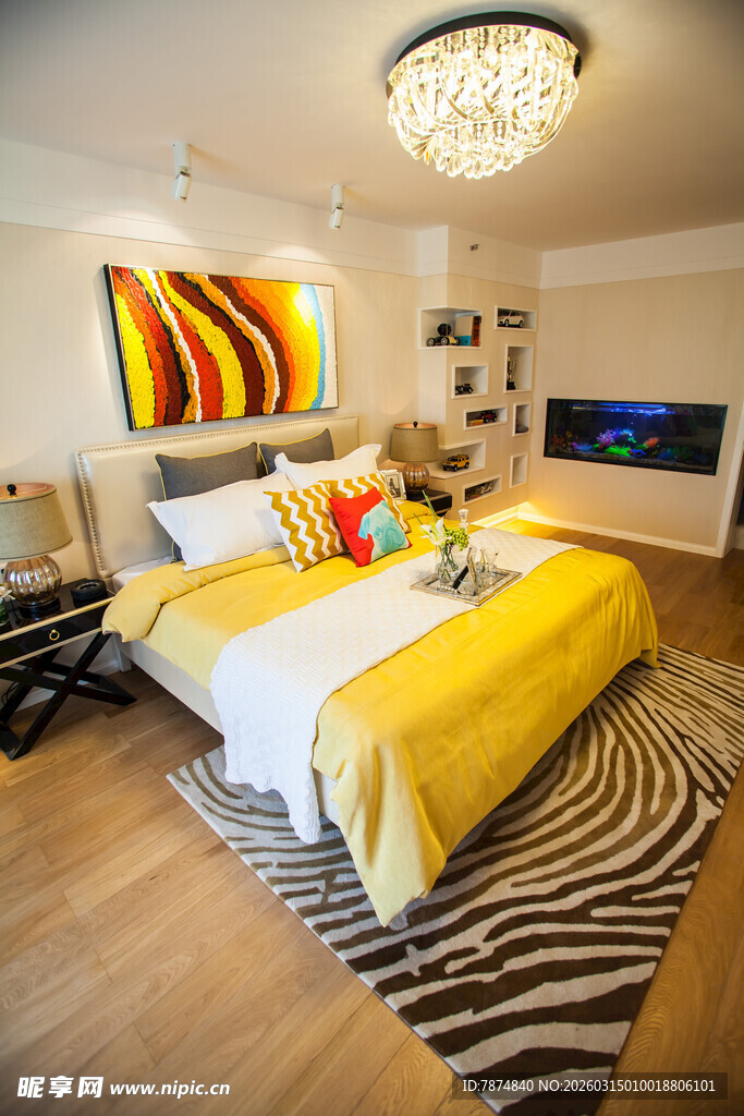 现代多彩卧室温馨场景