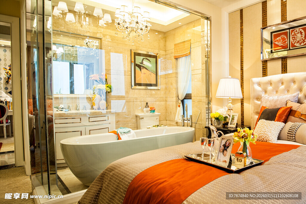 豪华卧室与浴缸的精致空间