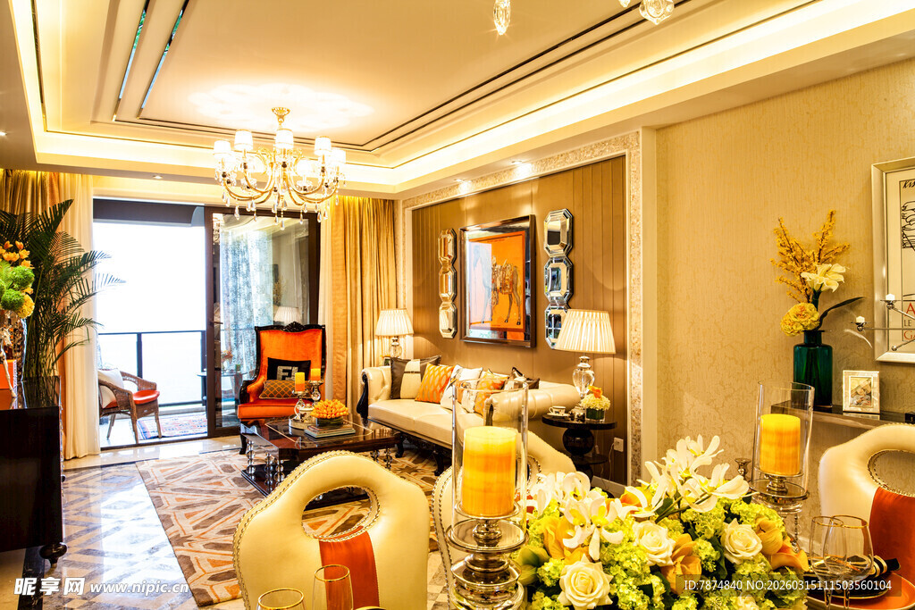 豪华温馨的客厅室内景致