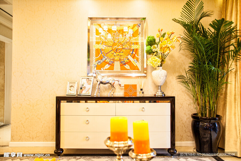 现代客厅装饰柜绿植景观