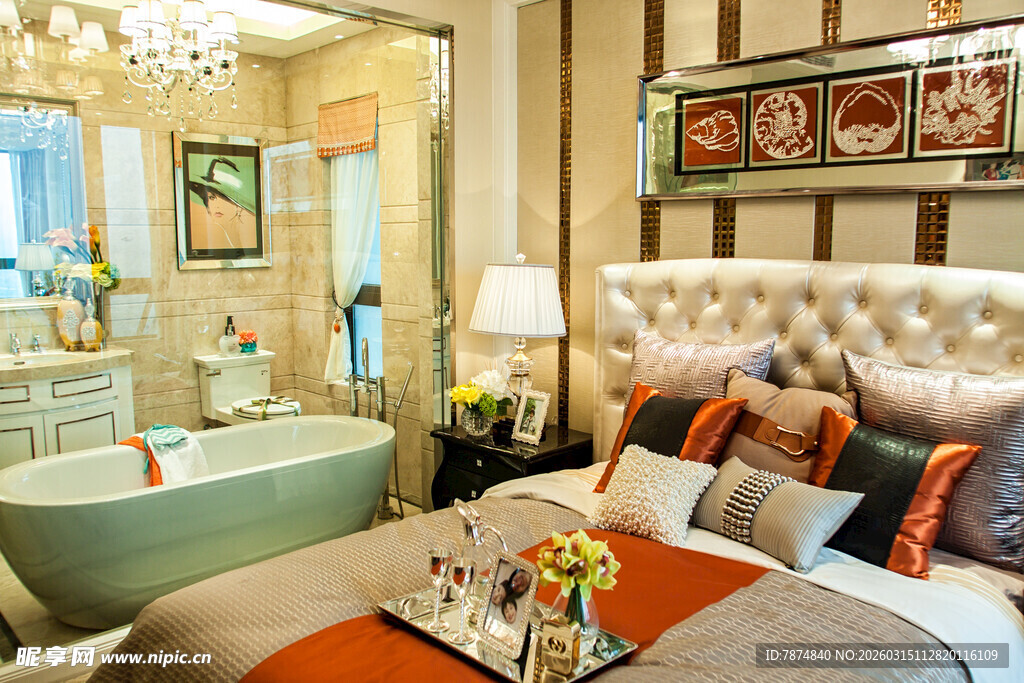 豪华卧室与卫浴一体化空间