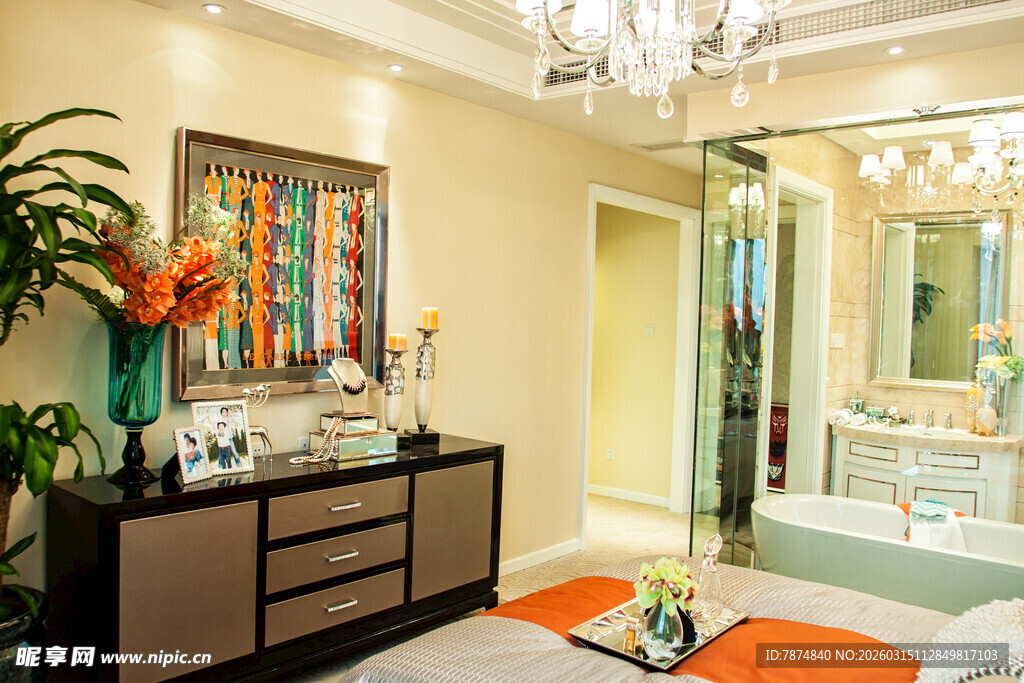 现代奢华风卧室装饰一角