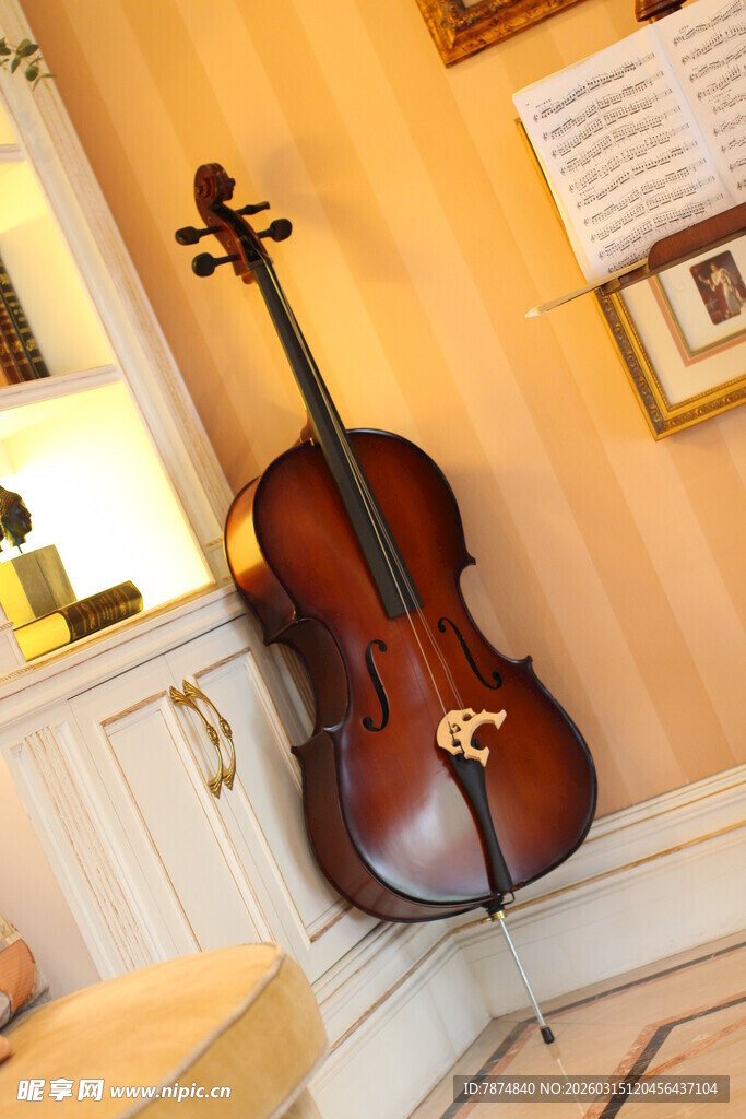 古典大提琴置于温馨室内