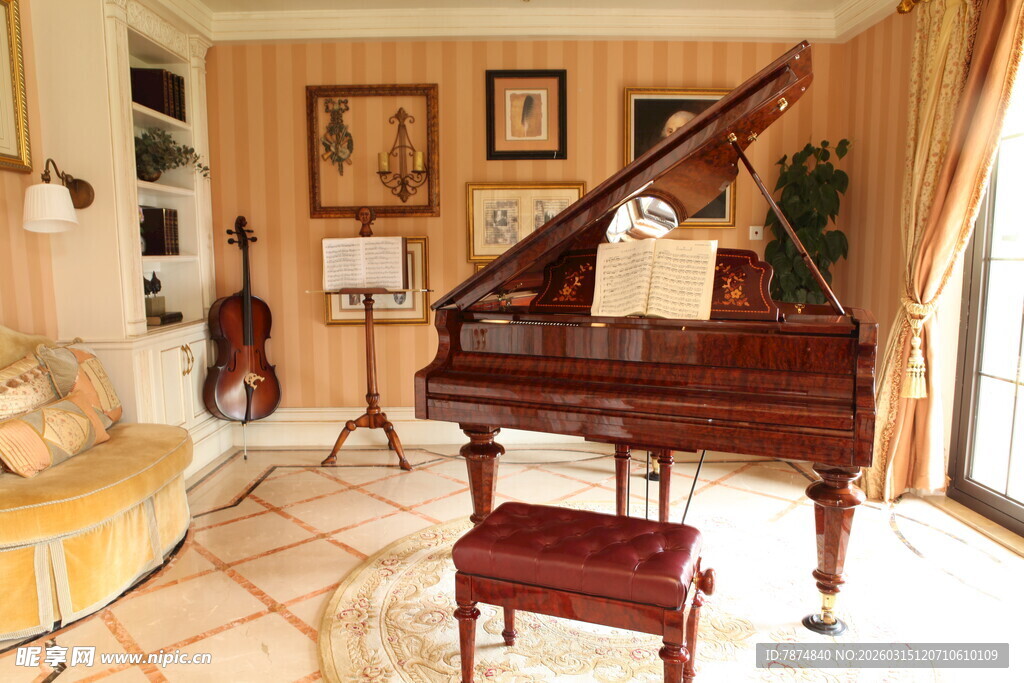 古典雅致的室内钢琴场景