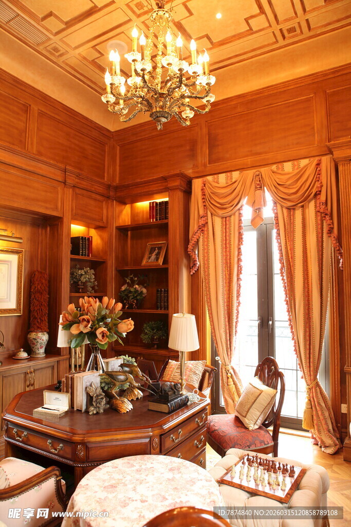 豪华木质装饰的优雅客厅