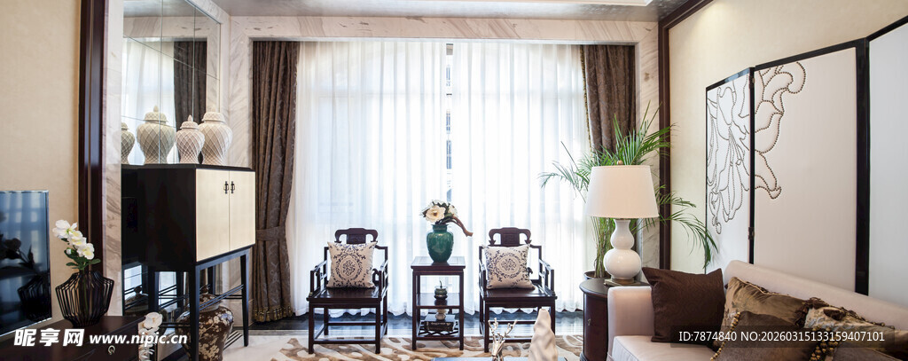 现代中式风格客厅室内景