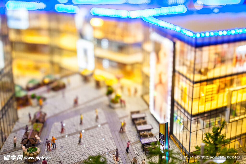 繁华商业街夜景微缩模型