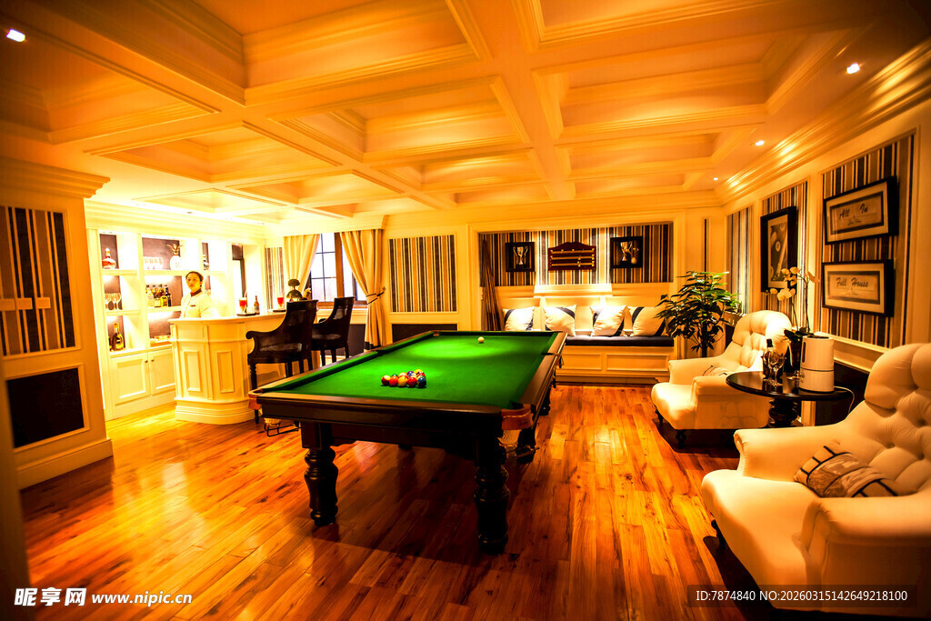 豪华室内台球休闲空间
