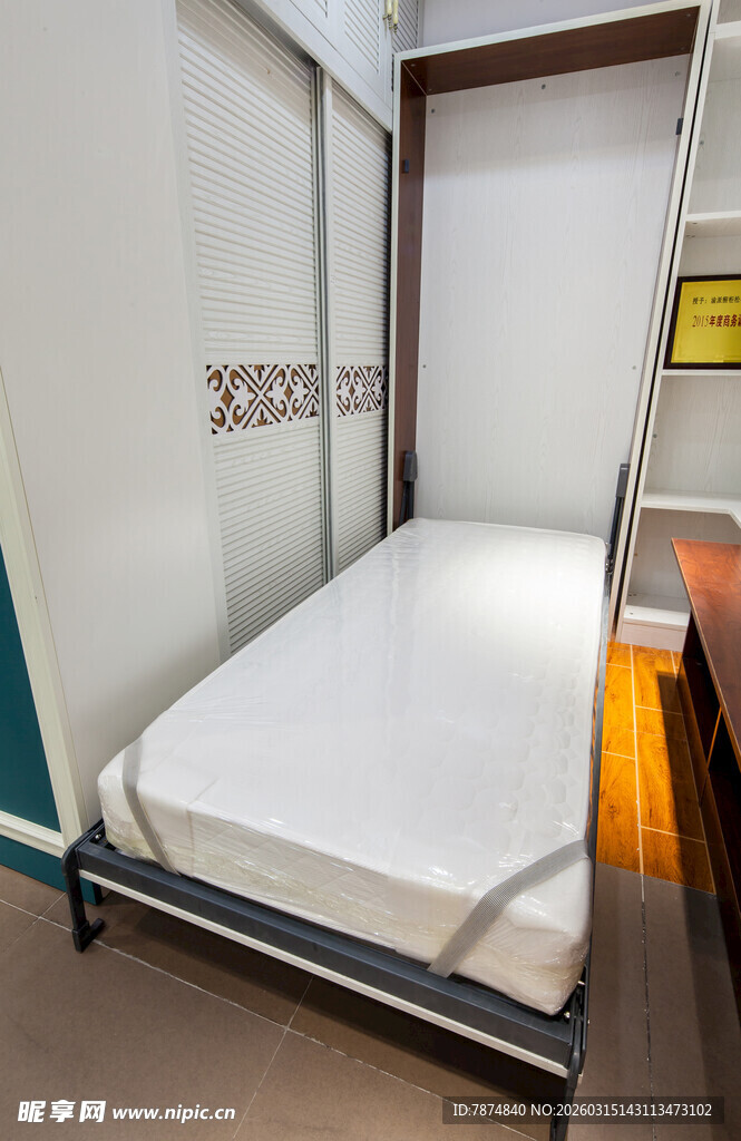 简约单人宿舍床铺场景