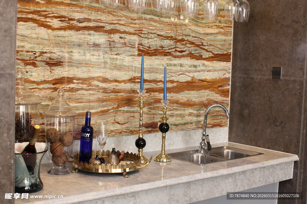 奢华大理石厨房吧台设计