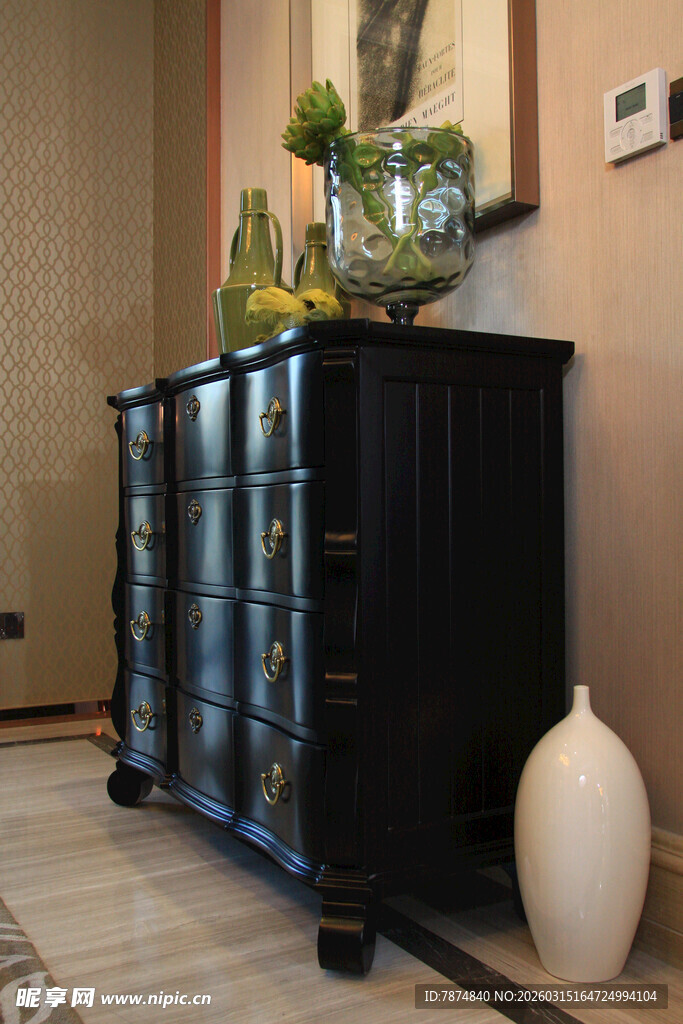 中式复古黑色储物柜摆件