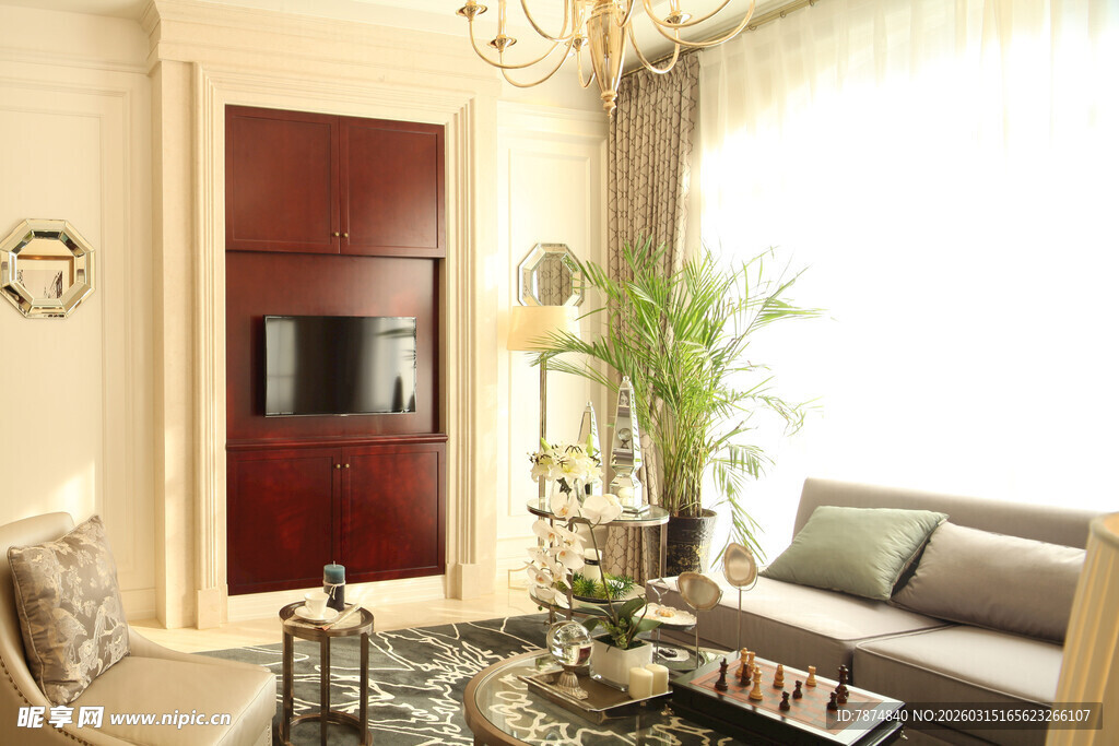 现代客厅中的红棕大门设计