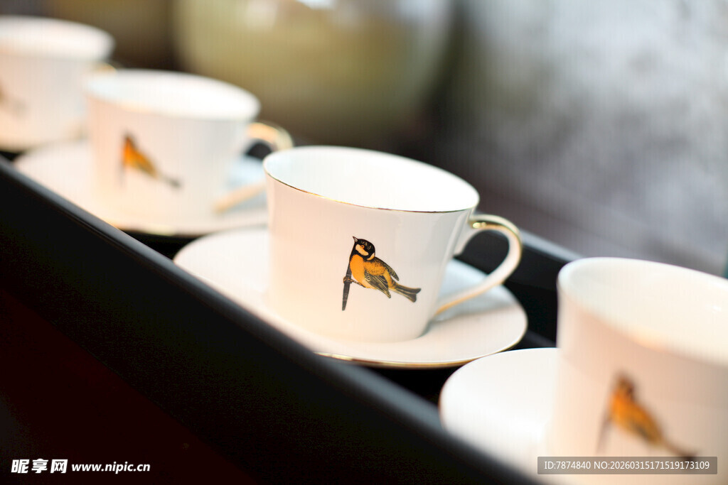 精致小鸟图案陶瓷咖啡杯