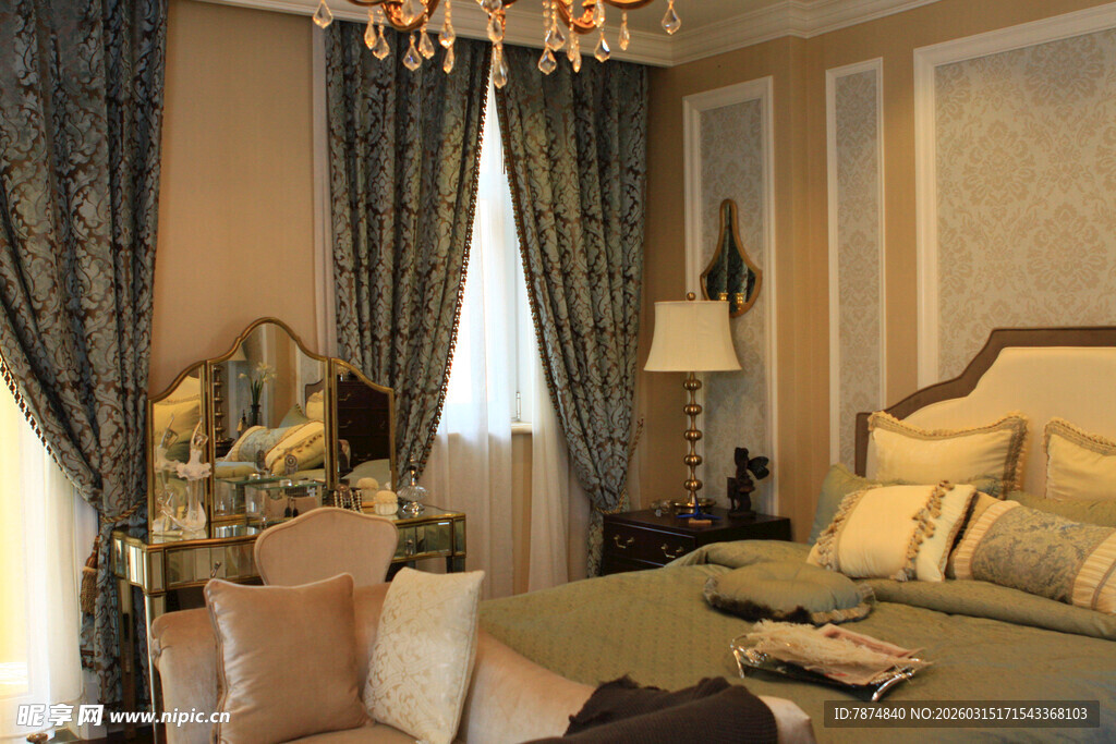 奢华优雅的卧室室内景致