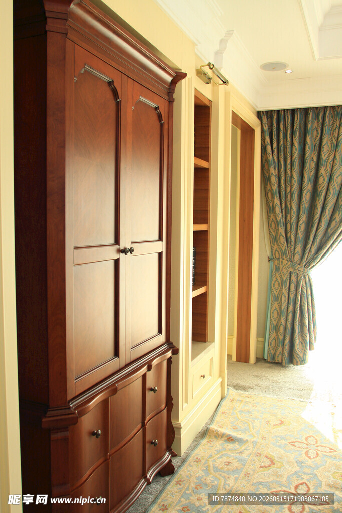豪华木质衣柜与室内景观