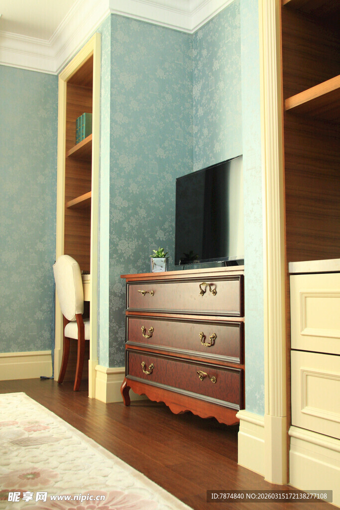 复古风格卧室木质家具场景