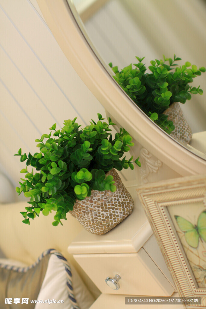 梳妆台上的绿植盆栽