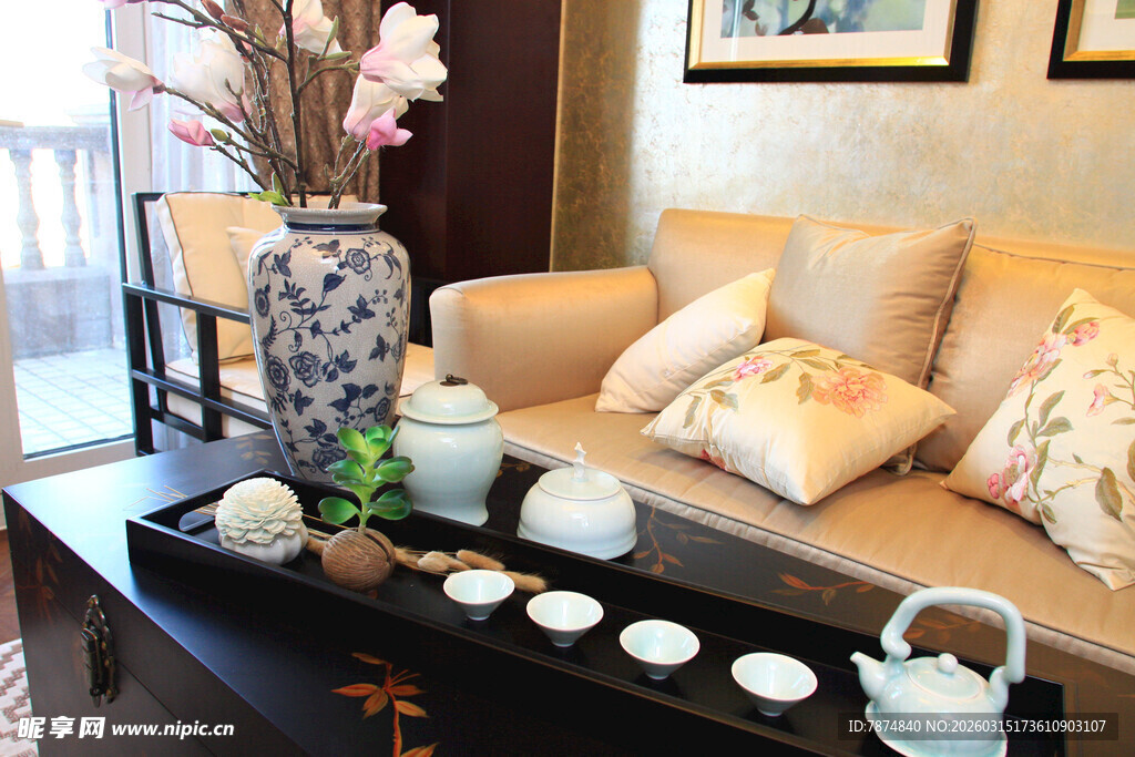 中式客厅典雅茶具场景